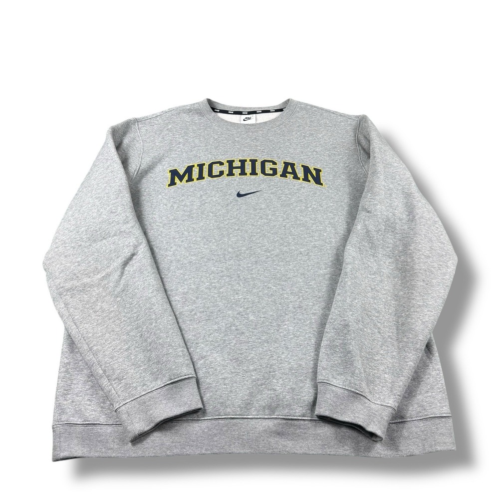 Nike Michigan Wolverines Gray Center Swoosh Spellout Crewneck Sweatshirt XL EUC